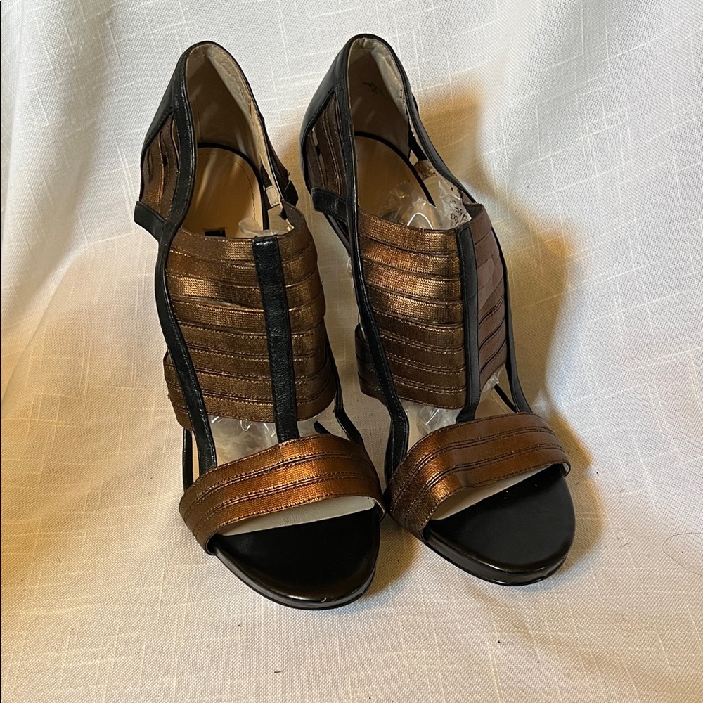 French Connection Black and Brown Strappy Heels